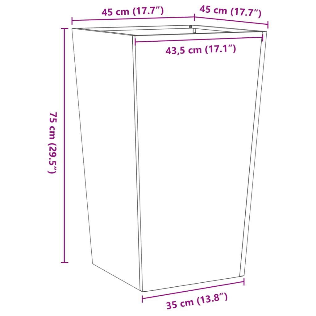 Fioriera da Giardino Antracite 45x45x75 cm in Acciaio | homemem39