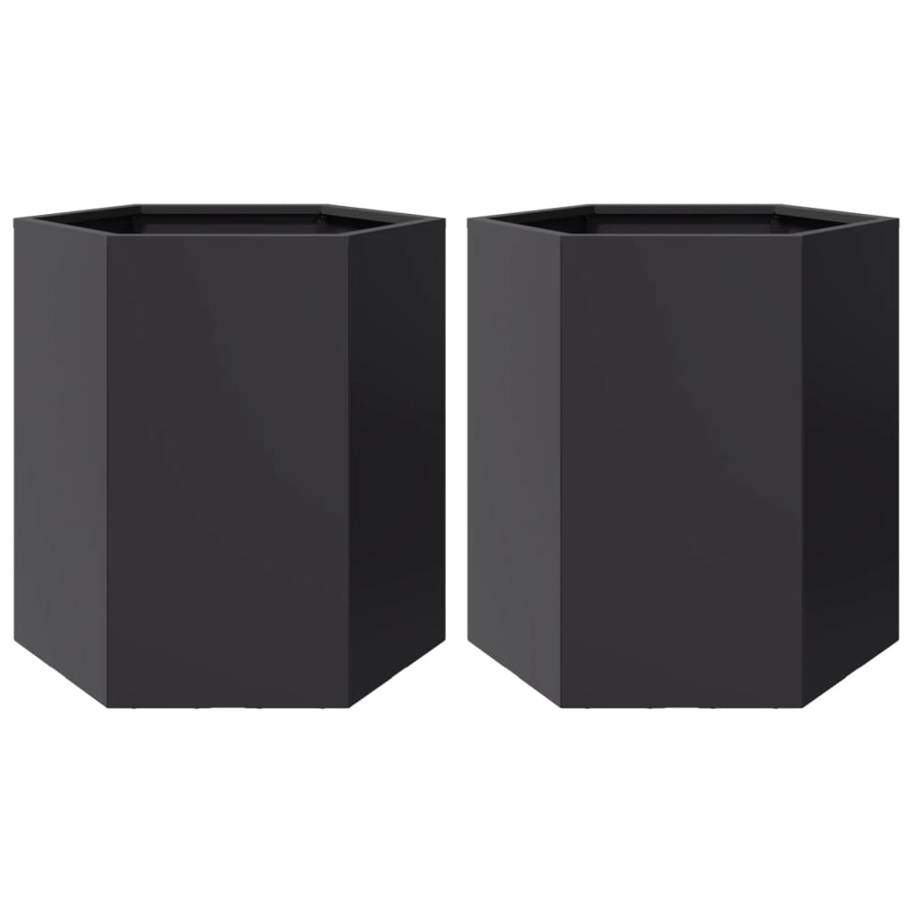 Fioriere da Giardino 2 pz Esagono Nero 46x40x45 cm Acciaio