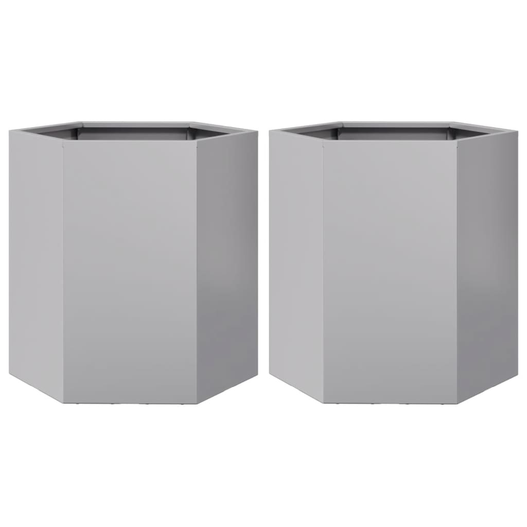 Fioriere da Giardino 2 pz Esagono 46x40x45cm Acciaio Zincato - homemem39
