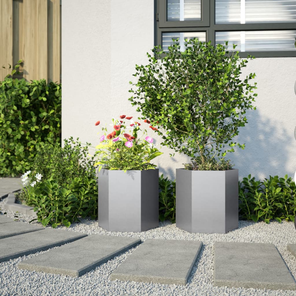 Fioriere da Giardino 2 pz Esagono 46x40x45cm Acciaio Zincato - homemem39
