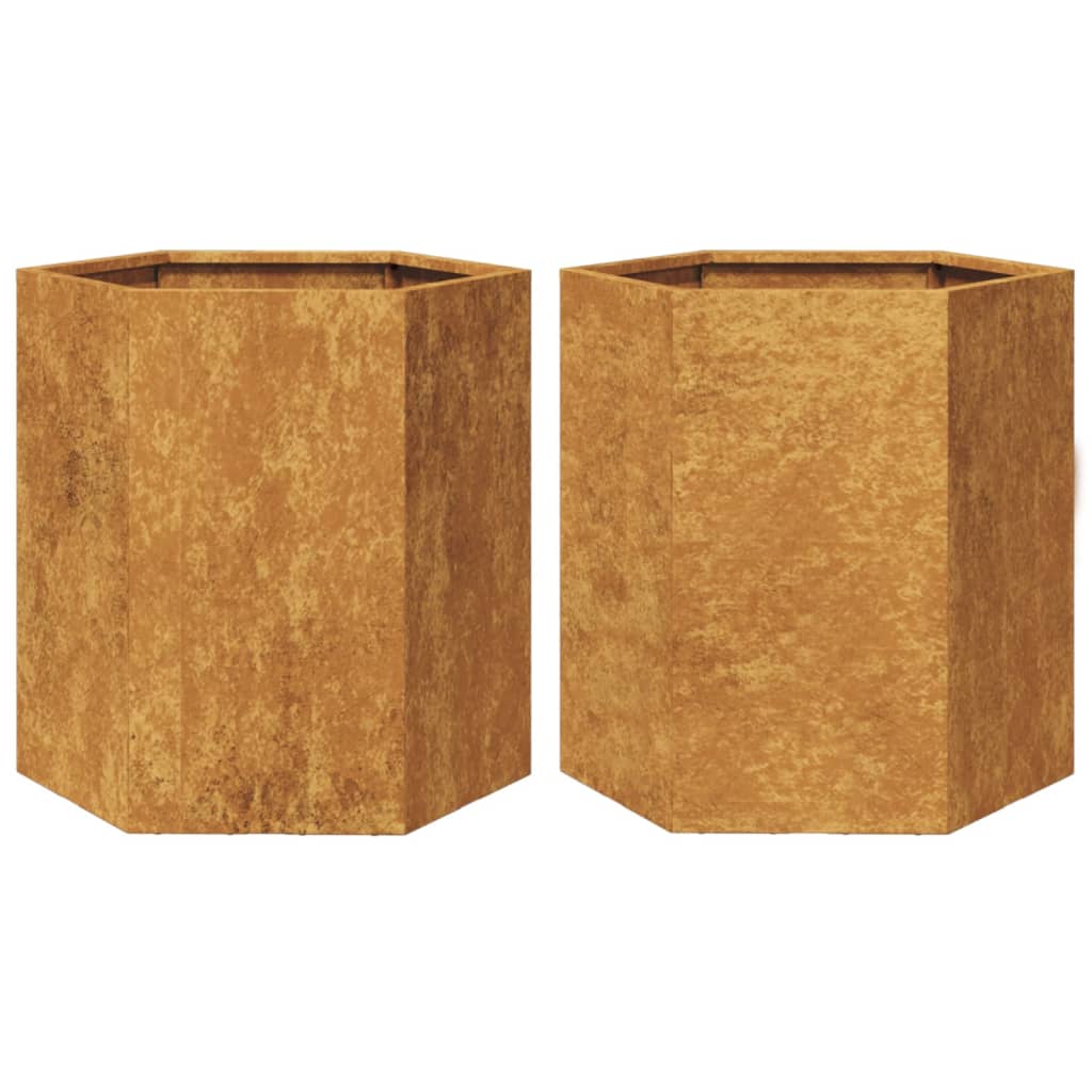 Fioriere da Giardino 2 pz Esagono 46x40x45 cm in acciaio corten