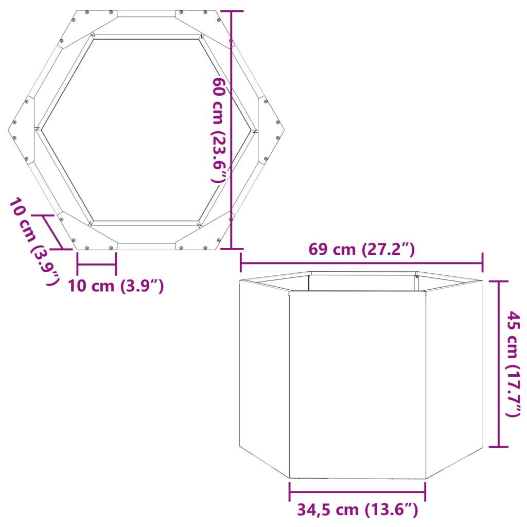 Fioriera da Giardino Nera Esagono 69x60x45 cm in Acciaio | homemem39