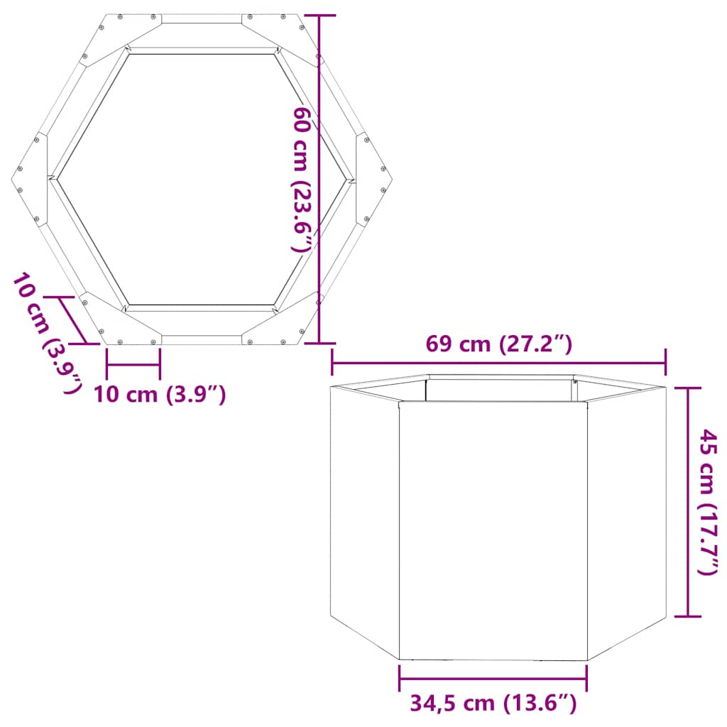 Fioriera da Giardino Esagono 69x60x45 cm in Acciaio Inox - homemem39