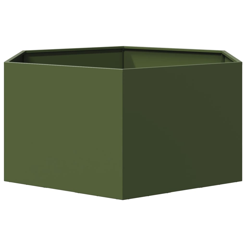 Fioriera da Giardino Verde Oliva Esagono 104x90x45 cm Acciaio - homemem39