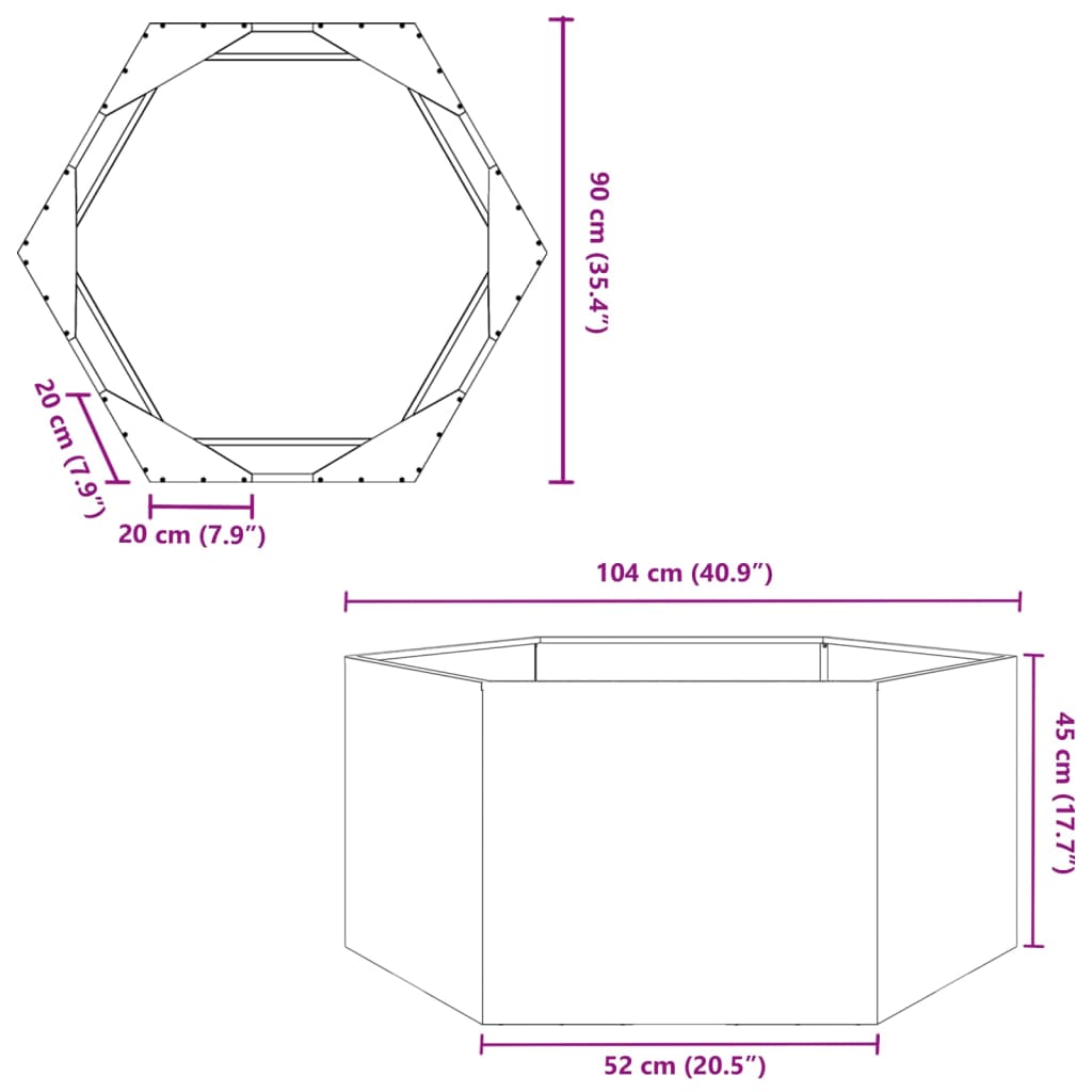 Fioriera da Giardino Verde Oliva Esagono 104x90x45 cm Acciaio - homemem39