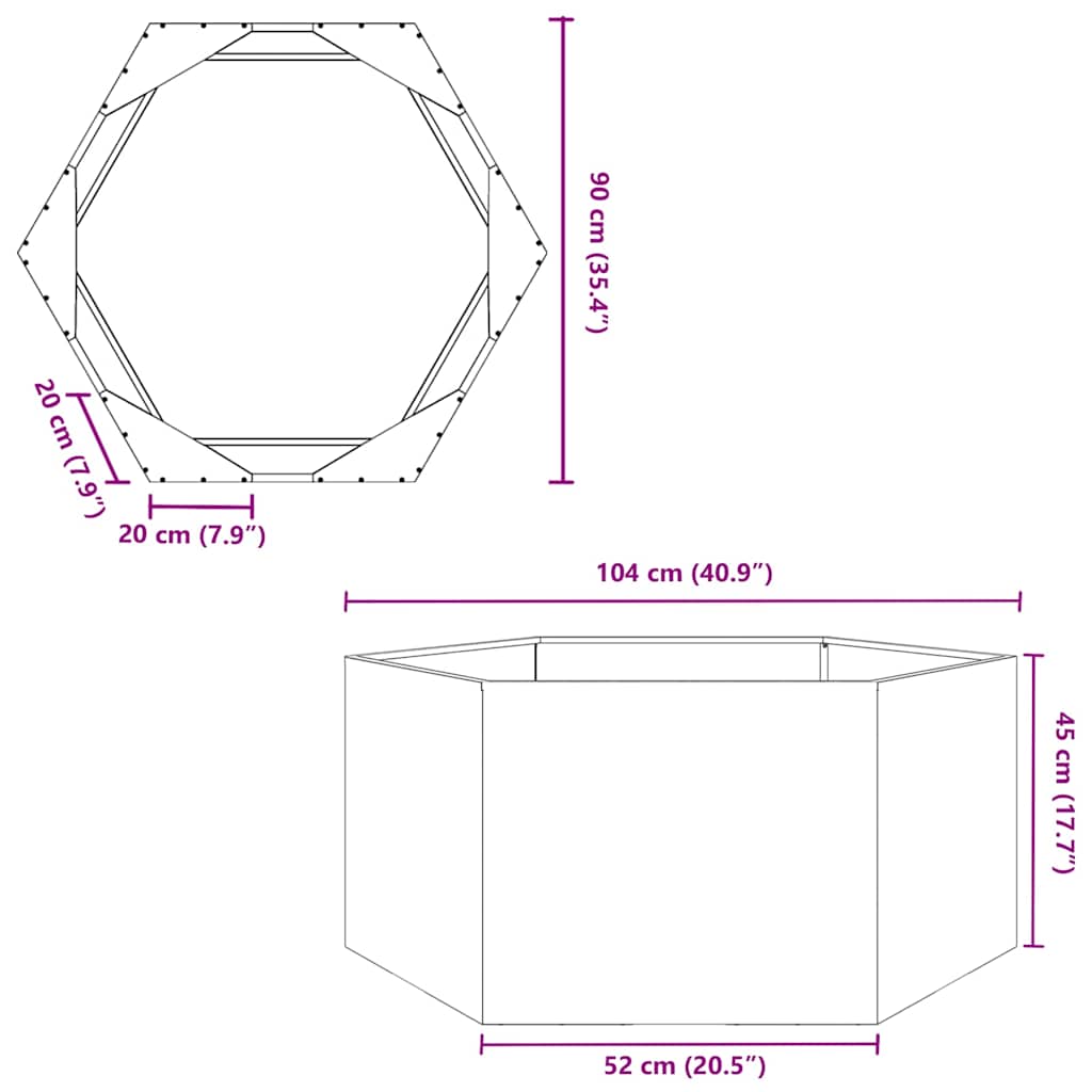Fioriera da Giardino Esagono 104x90x45 cm in Acciaio Inox | homemem39