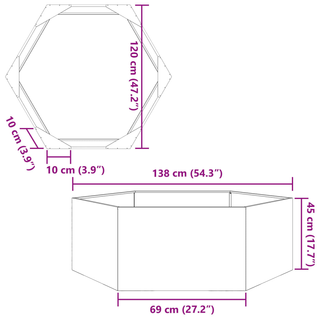 Fioriera da Giardino Antracite Esagono 138x120x45 cm in Acciaio