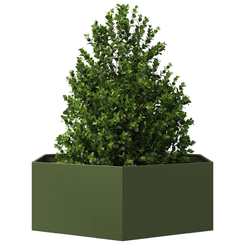 Fioriera da Giardino Verde Oliva Esagono 138x120x45 cm Acciaio