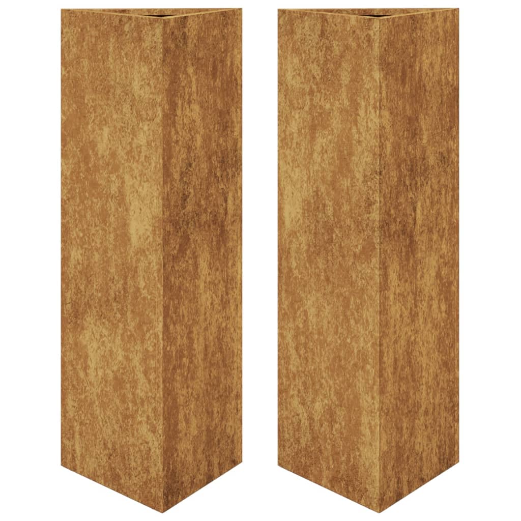 Fioriere da Giardino 2 pz Triangolari 30x26x75cm Acciaio Corten