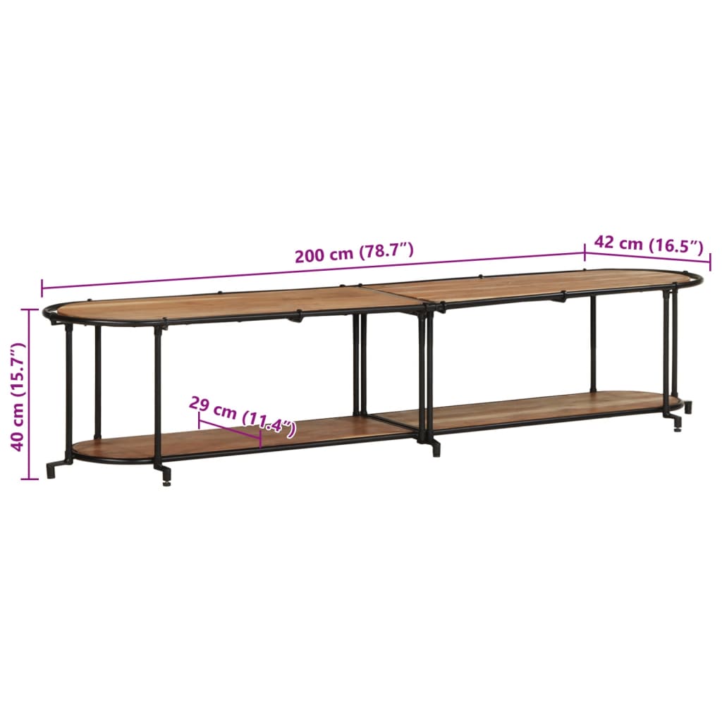 Mobile Porta TV 200x42x40 cm in Legno Massello di Acacia - homemem39