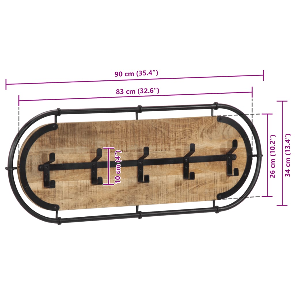Appendiabiti da Parete con 5 Ganci in Legno Massello di Mango - homemem39
