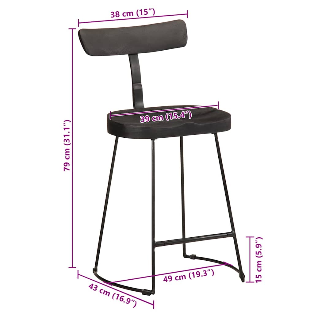 Sgabelli da Bar 2 pz Neri 49x43x79 cm Legno Massello di Mango - homemem39