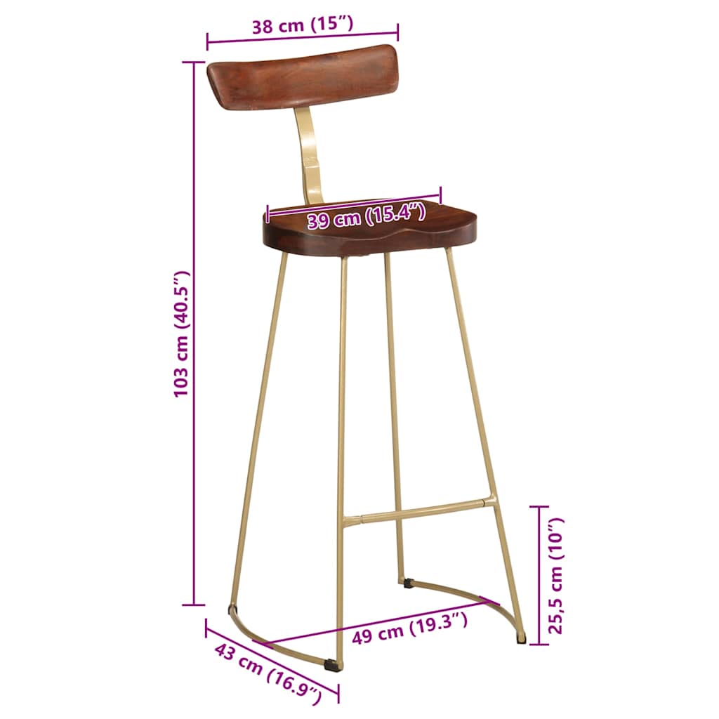 Sgabelli da Bar 2 pz 49x43x103 cm in Legno Massello di Mango - homemem39
