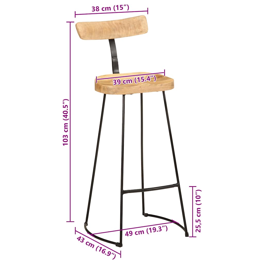 Sgabelli da Bar 2 pz 49x43x103 cm in Legno Massello di Mango - homemem39