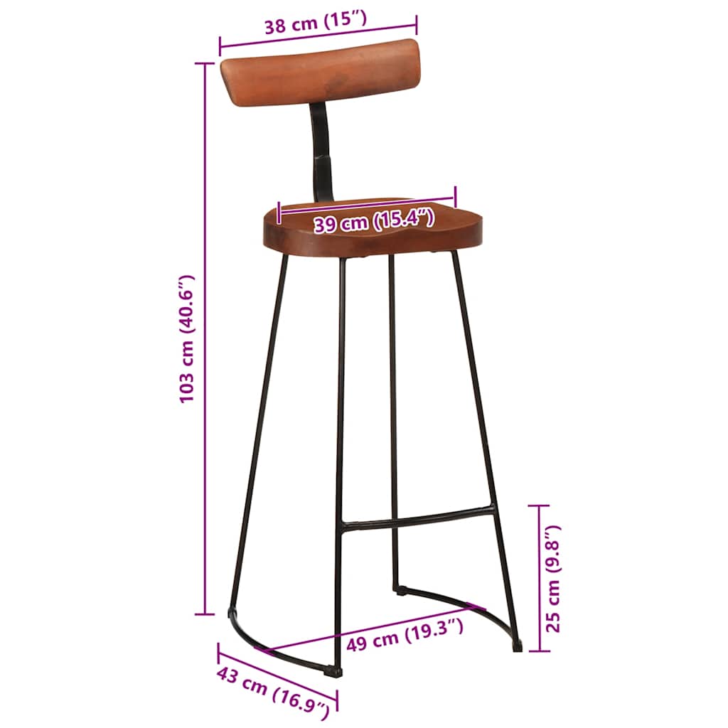 Sgabelli da Bar 2 pz 49x43x103 cm in Legno Massello di Mango - homemem39