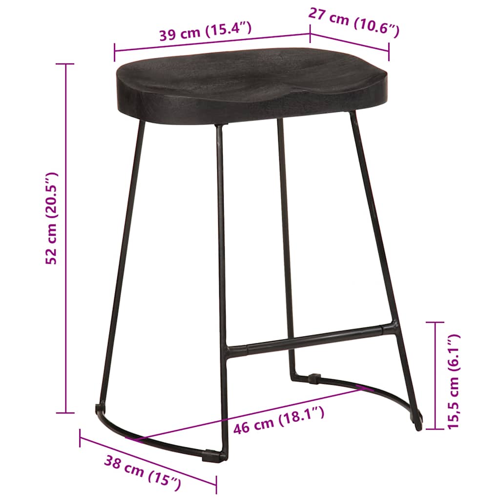 Sgabelli da Bar 2 pz Neri 46x38x52 cm Legno Massello di Mango - homemem39