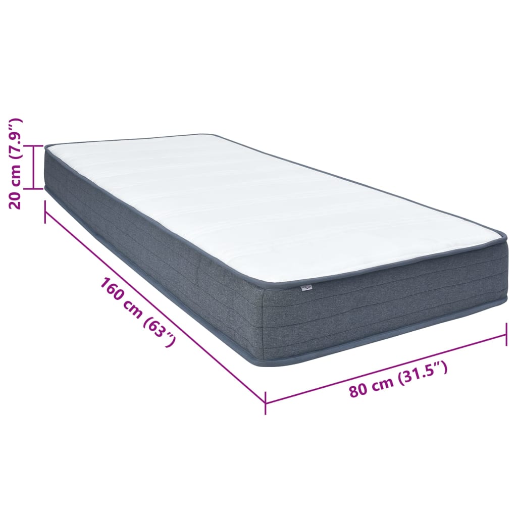 Materasso a Molle Insacchettate 160x80x20 cm Morbidezza Media in Tessuto | homemem39