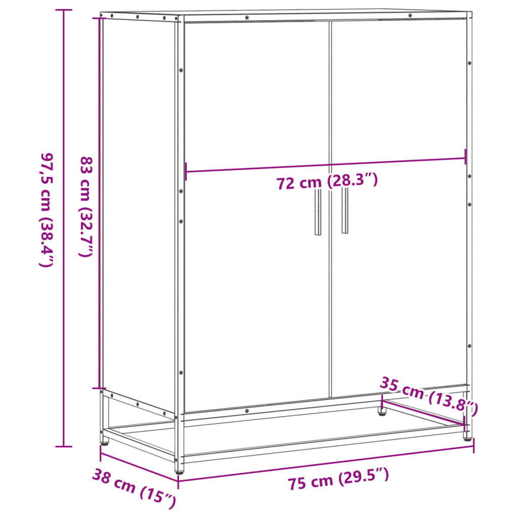 Scarpiera Rovere Sonoma 75x38x97,5 cm Legno Multistrato Metallo - homemem39