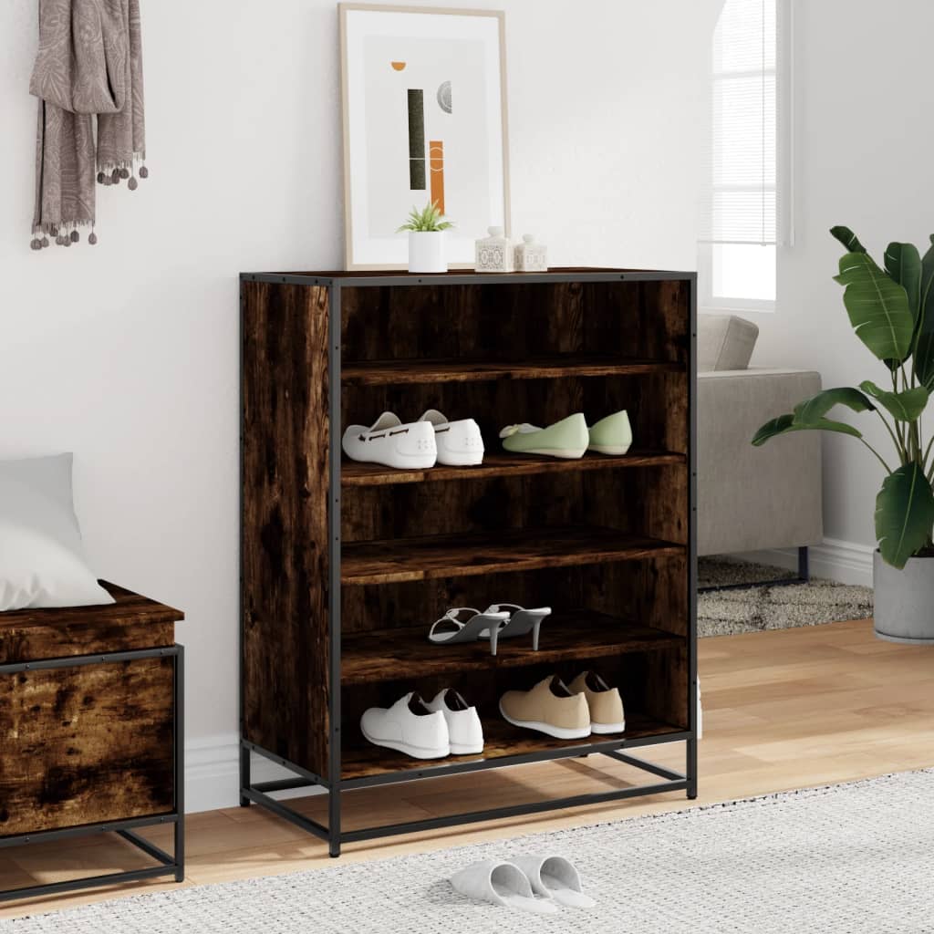 Scarpiera Rovere Fumo 75x38x97,5 cm Legno Multistrato Metallo - homemem39