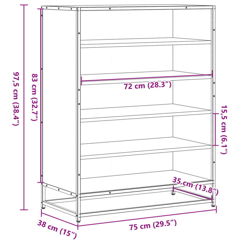 Scarpiera Grigio Sonoma 75x38x97,5 cm Legno Multistrato Metallo - homemem39
