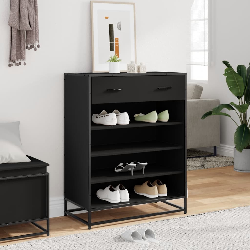 Scarpiera Nera 75x38x97,5 cm in Truciolato e Metallo - homemem39