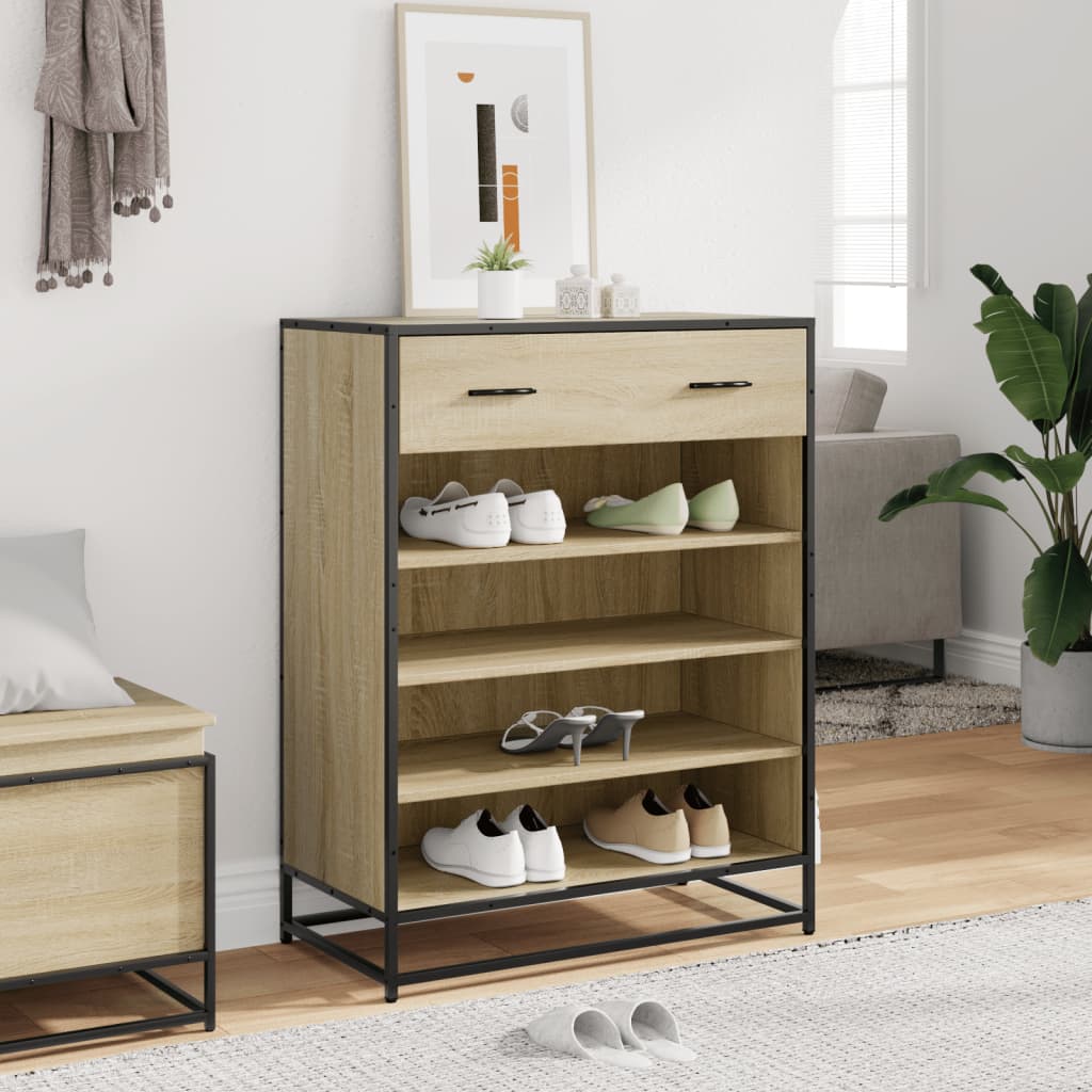 Scarpiera Rovere Sonoma 75x38x97,5 cm Legno Multistrato Metallo - homemem39