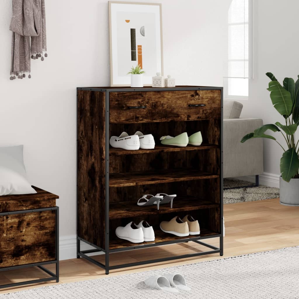 Scarpiera Rovere Fumo 75x38x97,5 cm Legno Multistrato Metallo - homemem39