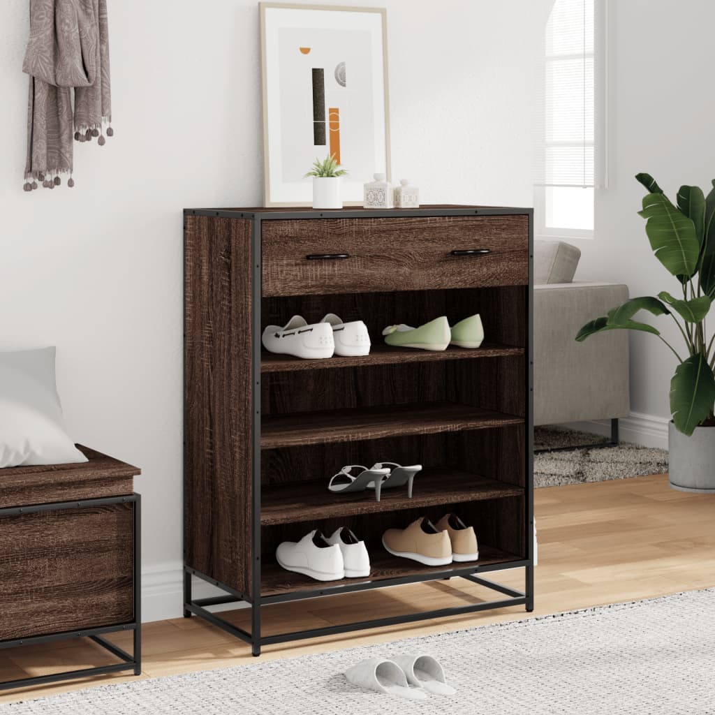 Scarpiera Rovere Marrone 75x38x97,5cm Legno Multistrato Metallo - homemem39