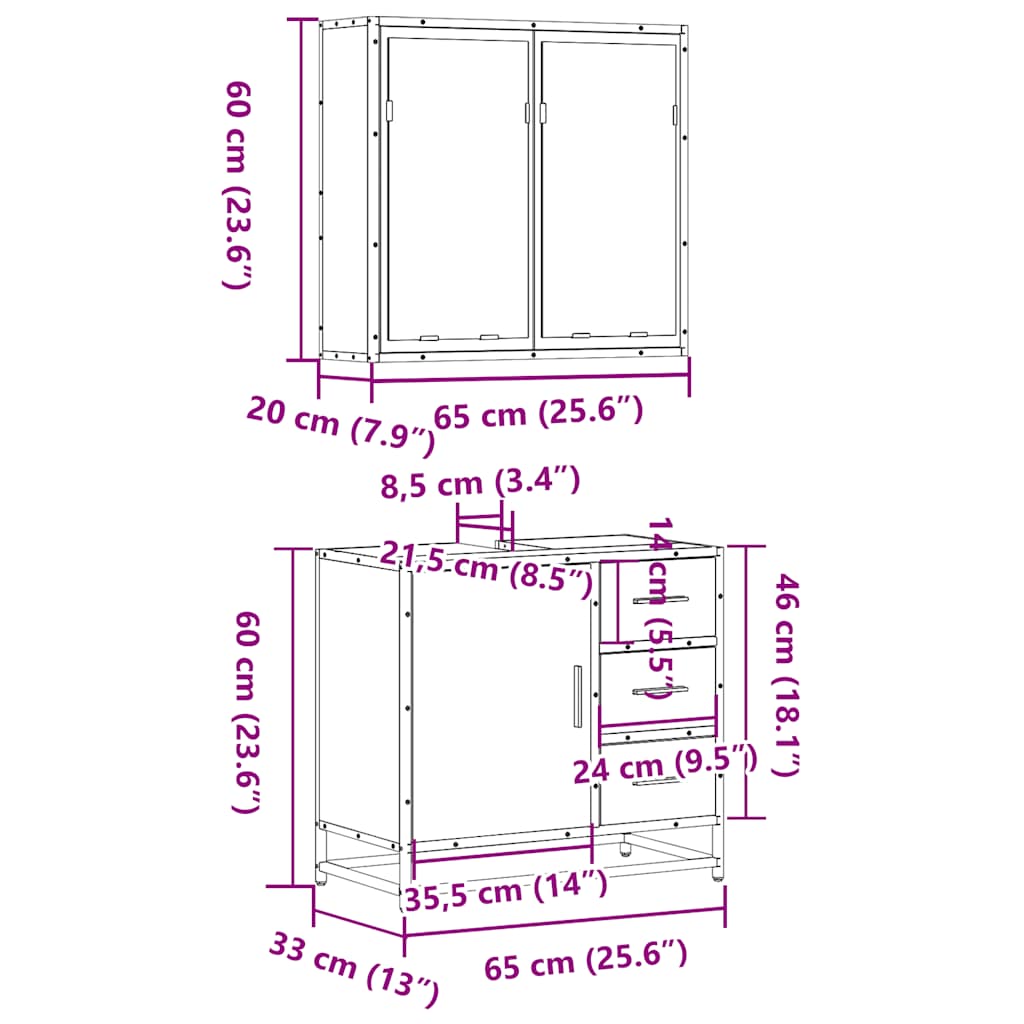 Set Mobili da Bagno 2 pz Rovere Sonoma in Legno Multistrato | homemem39