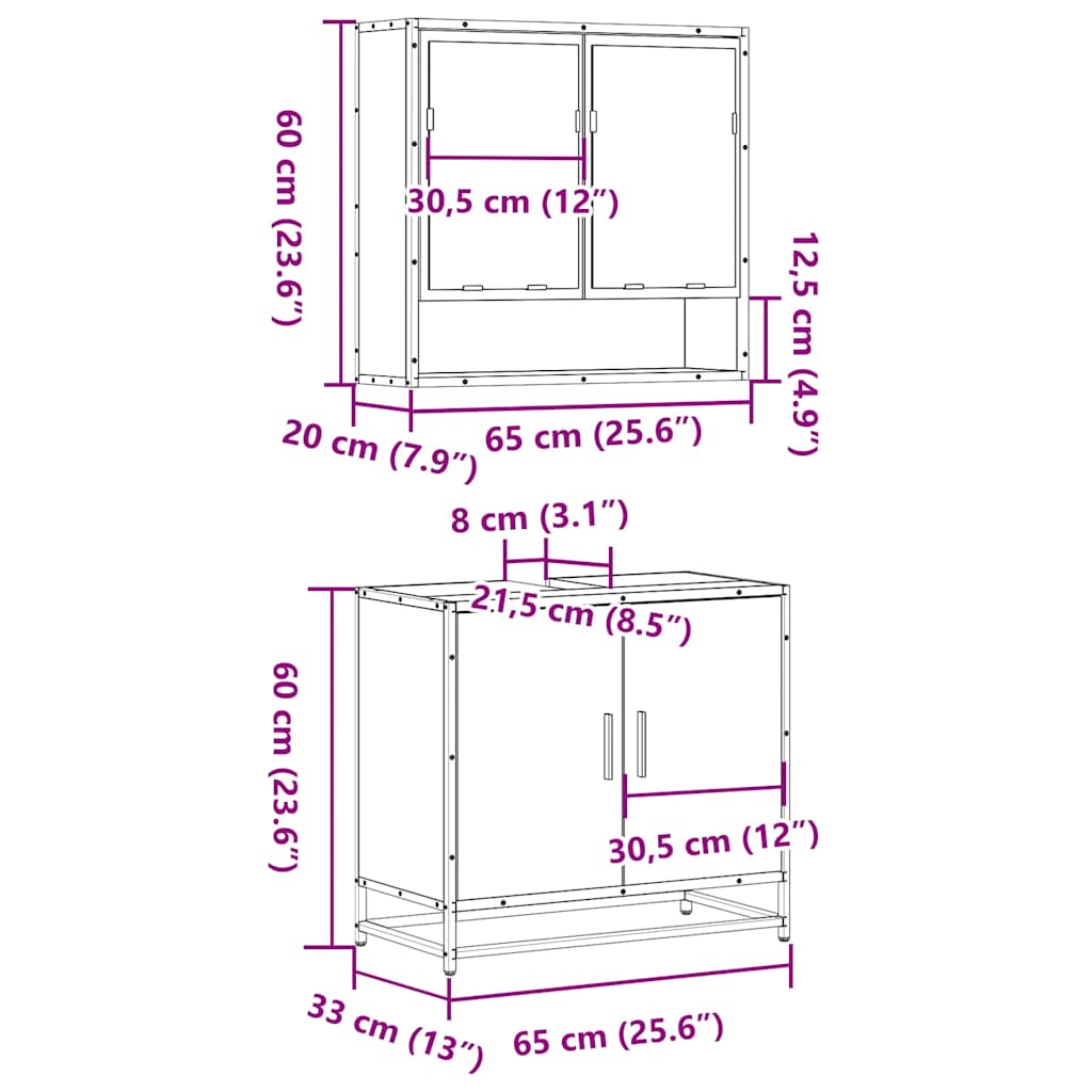 Set Mobili da Bagno 2 pz Rovere Fumo in Legno Multistrato | homemem39