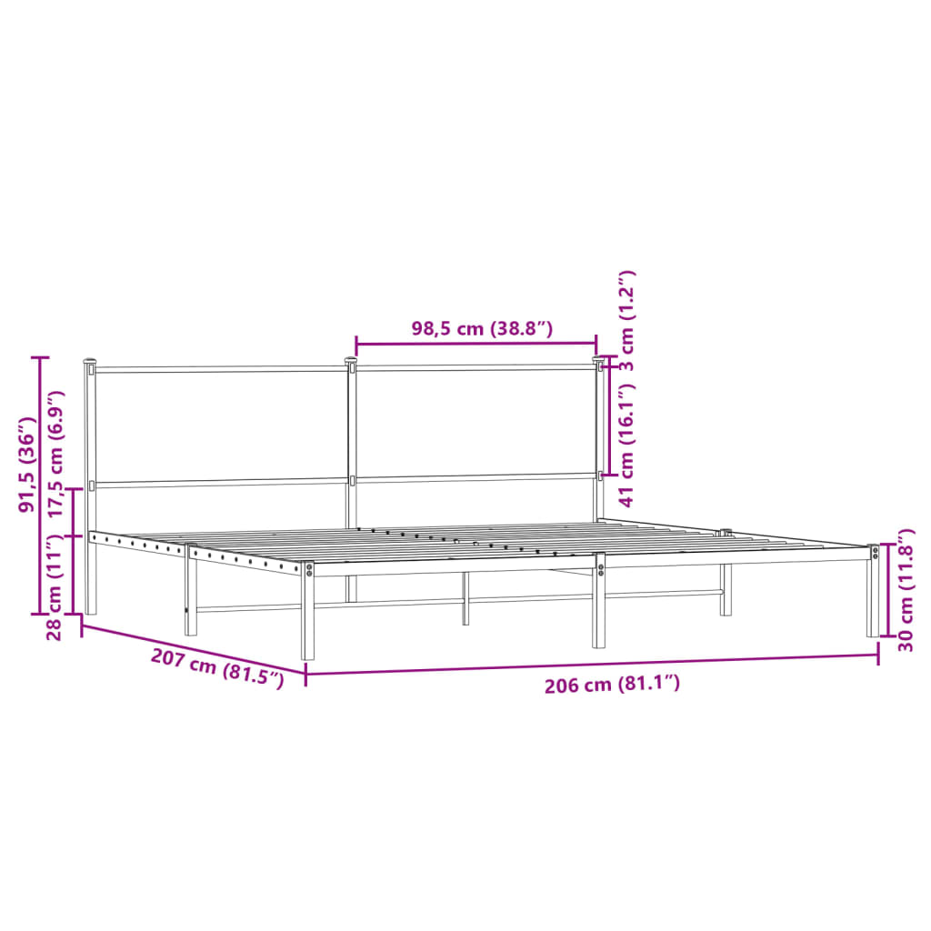 Giroletto senza Materaso in Metallo Rovere Sonoma 200x200 cm | homemem39