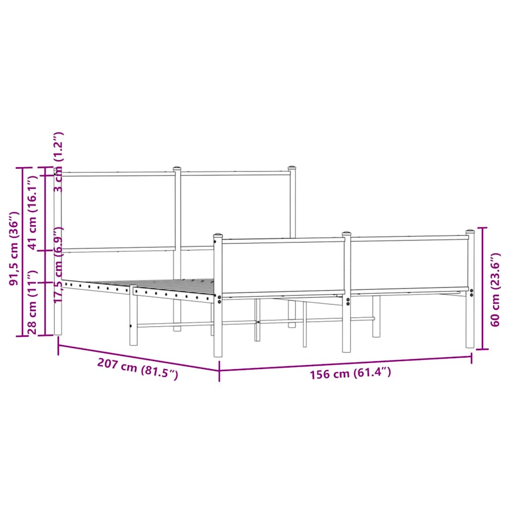 Giroletto senza Materaso in Metallo Rovere Fumo 150x200 cm - homemem39