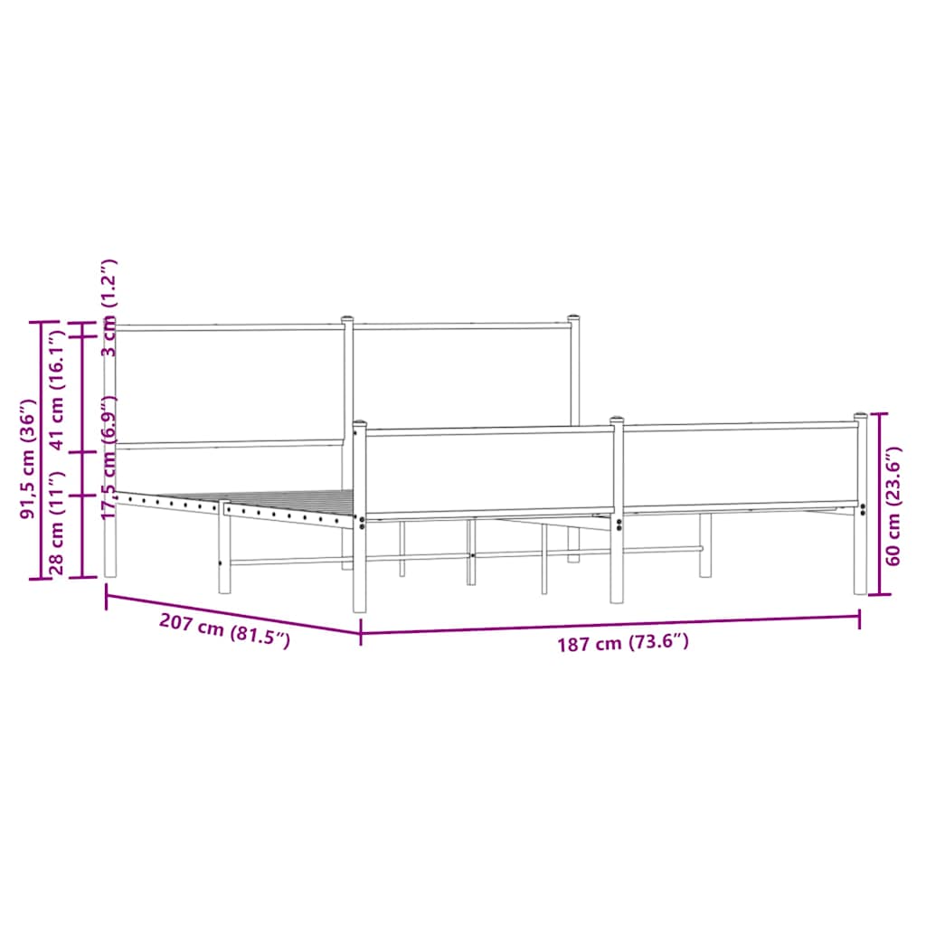 Giroletto senza Materaso in Metallo Rovere Fumo 180x200 cm | homemem39