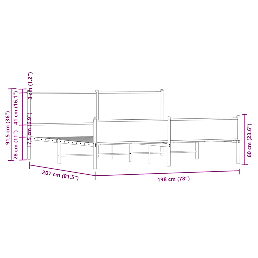 Giroletto senza Materaso in Metallo Rovere Fumo 193x203 cm - homemem39