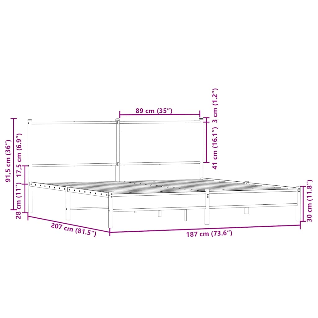 Giroletto senza Materaso in Metallo Rovere Marrone 180x200 cm | homemem39