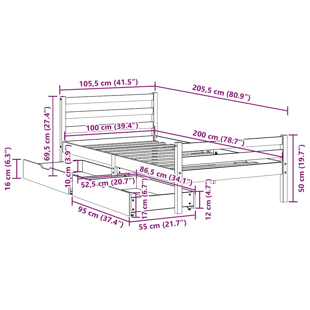 Giroletto senza Materasso Bianco 100x200 cm Legno Massello Pino | homemem39