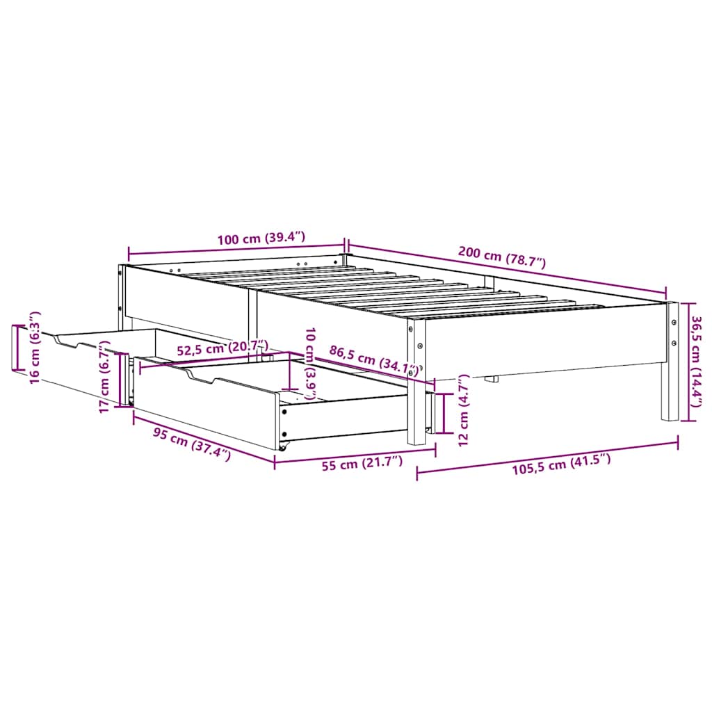 Giroletto senza Materasso Bianco 100x200 cm Legno Massello Pino | homemem39