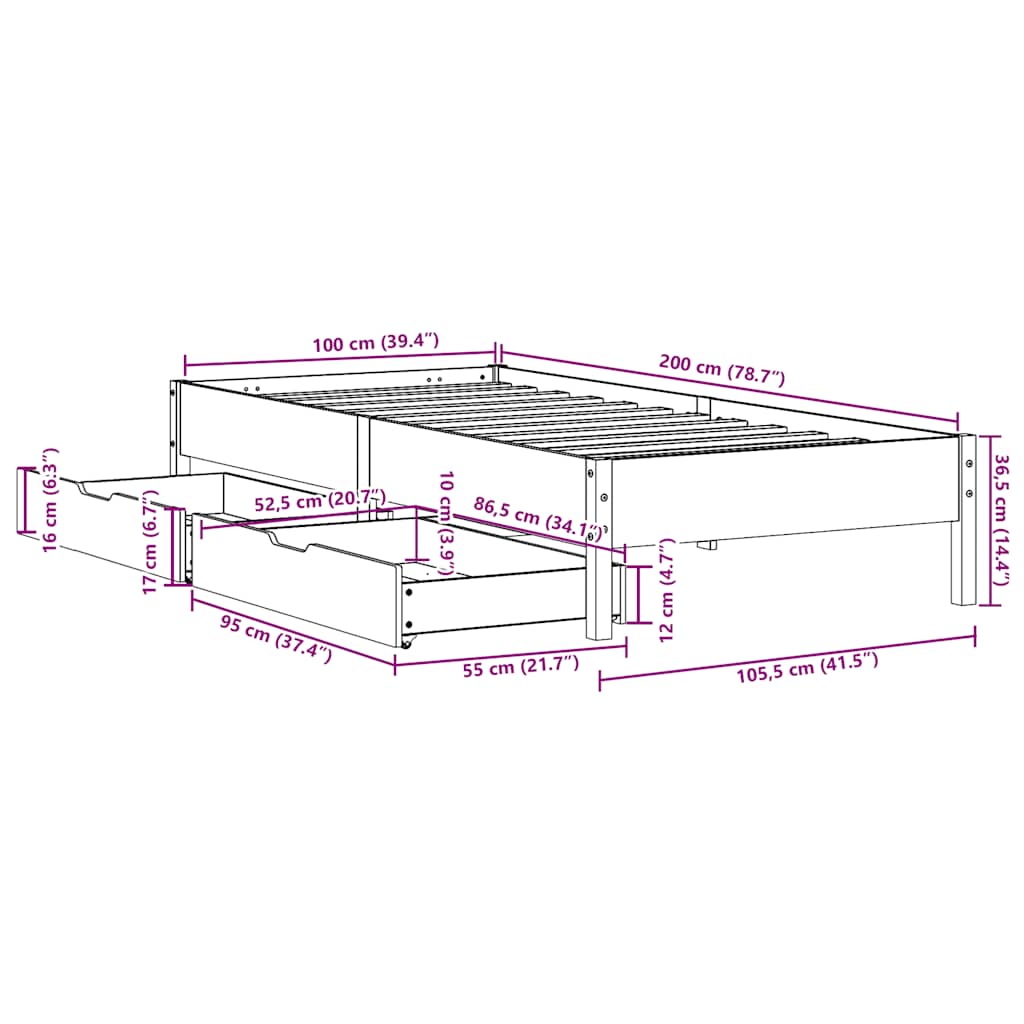 Letto senza Materasso Marrone Cera 100x200 cm in Legno di Pino | homemem39