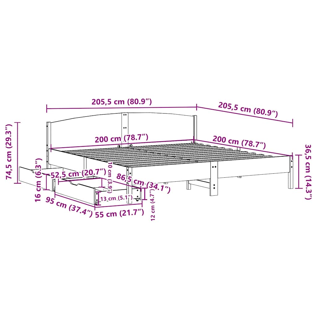 Letto senza Materasso Marrone Cera 200x200 cm in Legno di Pino | homemem39