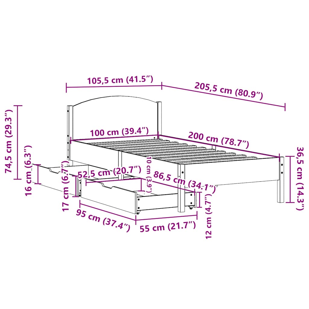 Letto senza Materasso Marrone Cera 100x200 cm in Legno di Pino | homemem39