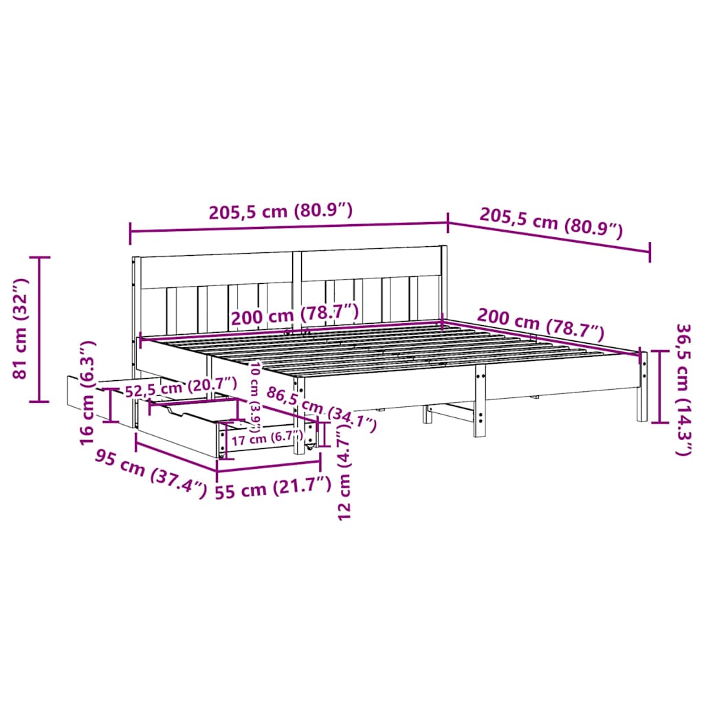 Letto senza Materasso Marrone Cera 200x200 cm in Legno di Pino | homemem39