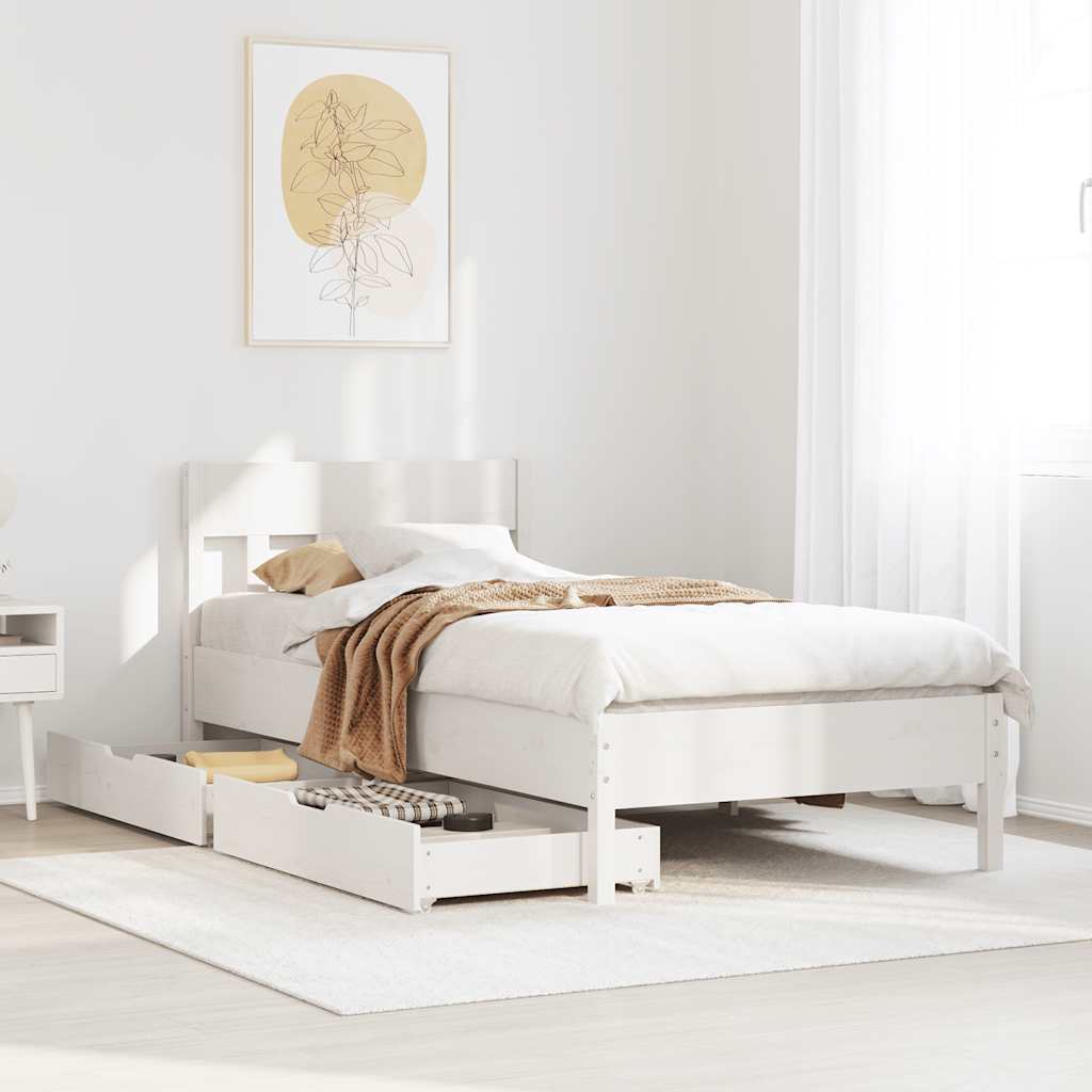 Letto senza Materasso Bianco 90x190 cm in Legno Massello Pino