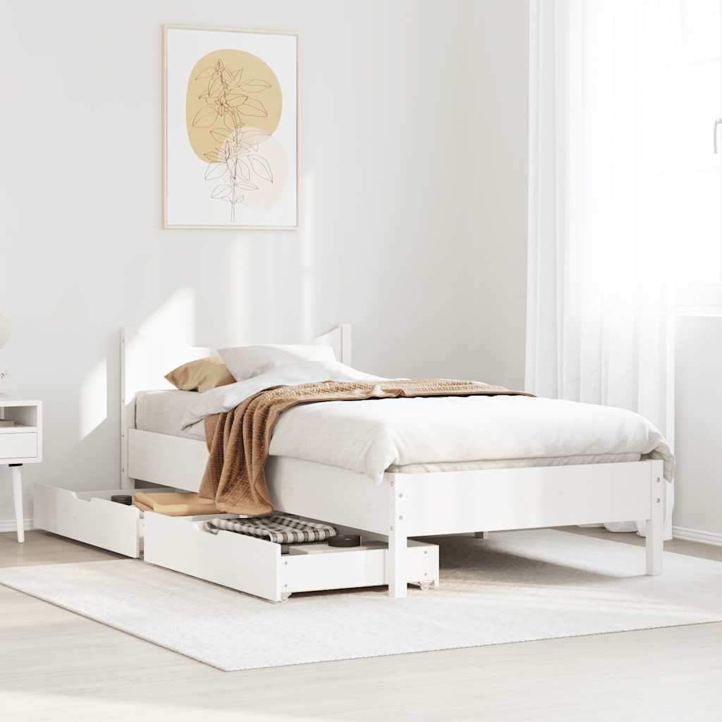 Giroletto con Cassetti Bianco 90x200 cm Legno Massello di Pino