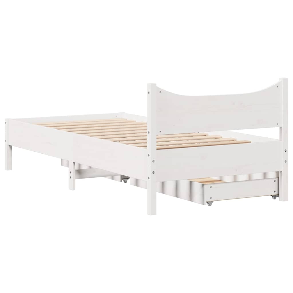 Giroletto con Cassetti Bianco 90x200 cm Legno Massello di Pino