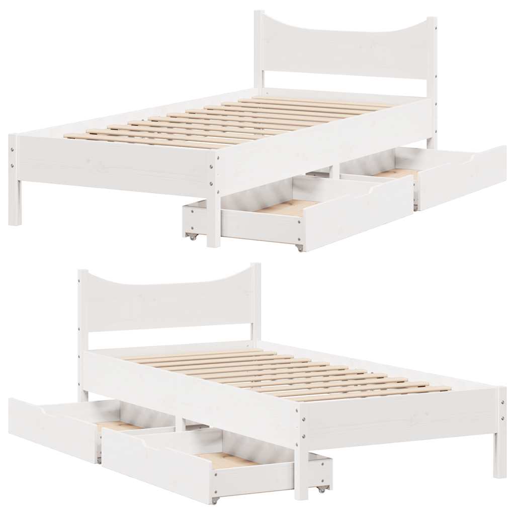 Giroletto con Cassetti Bianco 90x200 cm Legno Massello di Pino