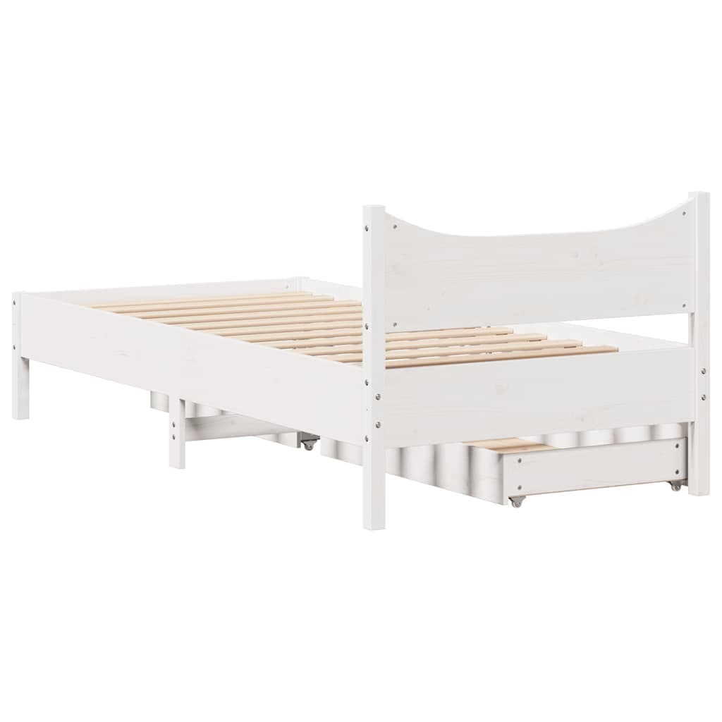Giroletto con Cassetti Bianco 75x190 cm Legno Massello di Pino