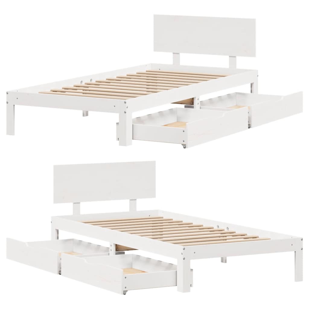Giroletto con Cassetti Bianco 75x190 cm Legno Massello di Pino