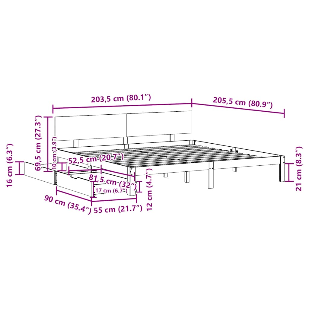 Giroletto con Cassetti 200x200 cm in Legno Massello di Pino | homemem39
