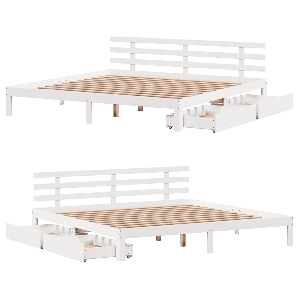 Giroletto con Cassetti Bianco 180x200 cm Legno Massello di Pino
