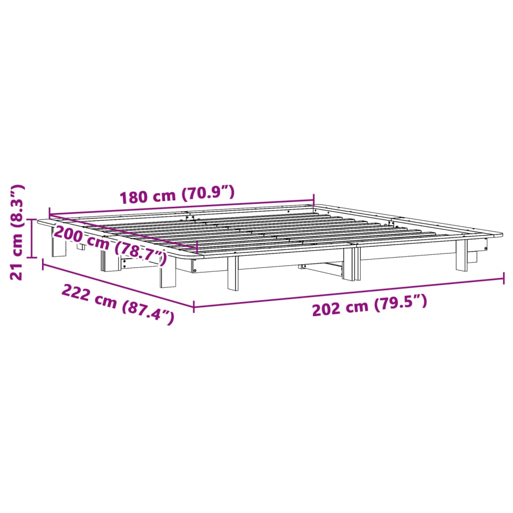 Letto senza Materasso Bianco 180x200 cm Legno Massello di Pino